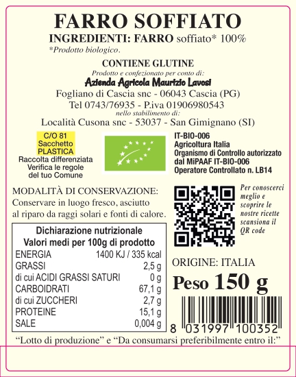 cereali lavosi Farro soffiato 150g