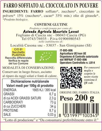 cereali lavosi Farro soffiato al cioccolato 200g